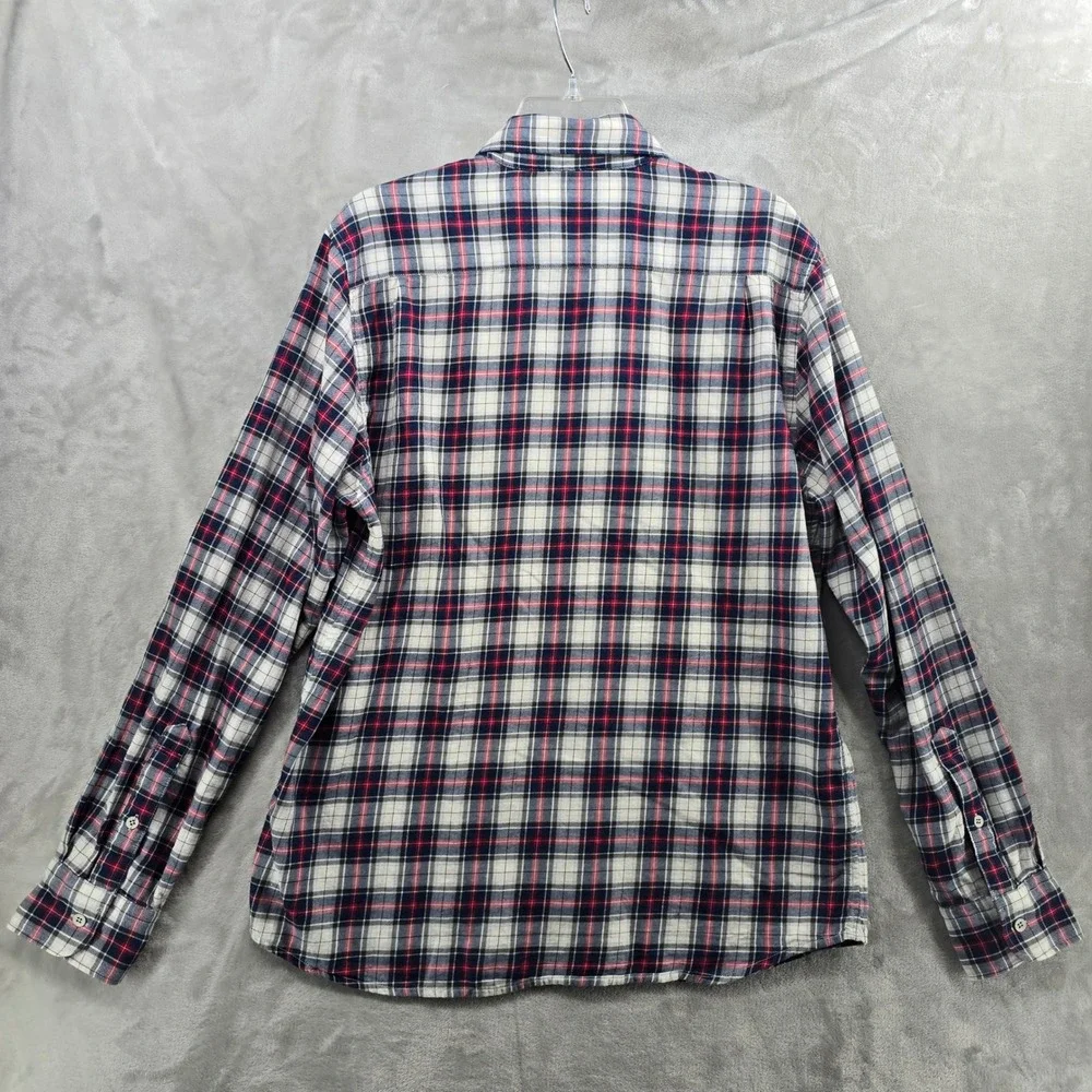 Faherty Size Large Indigo Dyed Plaid Flannel Button Down Shirt Red Blue‎ L